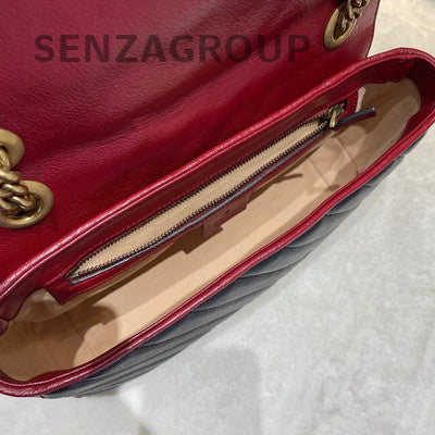 Gucci Marmont 26 Chain Shoulder Crossbody Bag Black Red Gold Hardware
