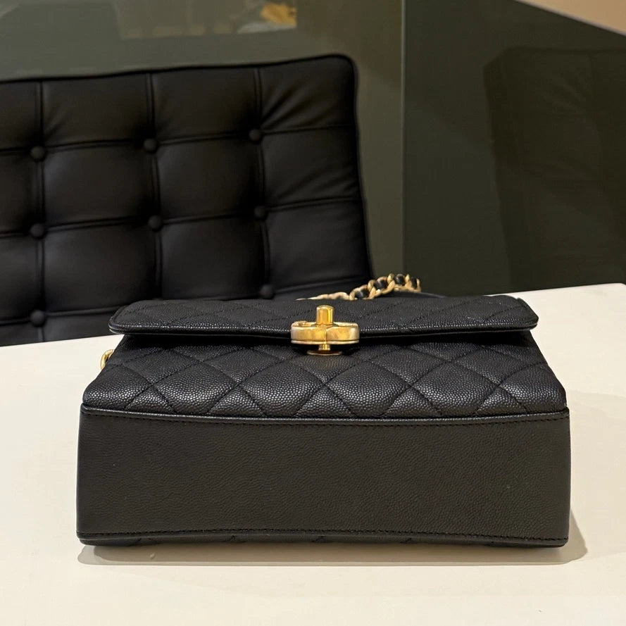 Chanel Carry Me Small Chain Shoulder Bag Black Gold Classic Women