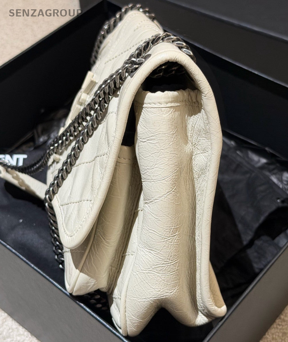 Saint Laurent Niki PM Chain Shoulder Bag White Silver Used Women Classic Fashion