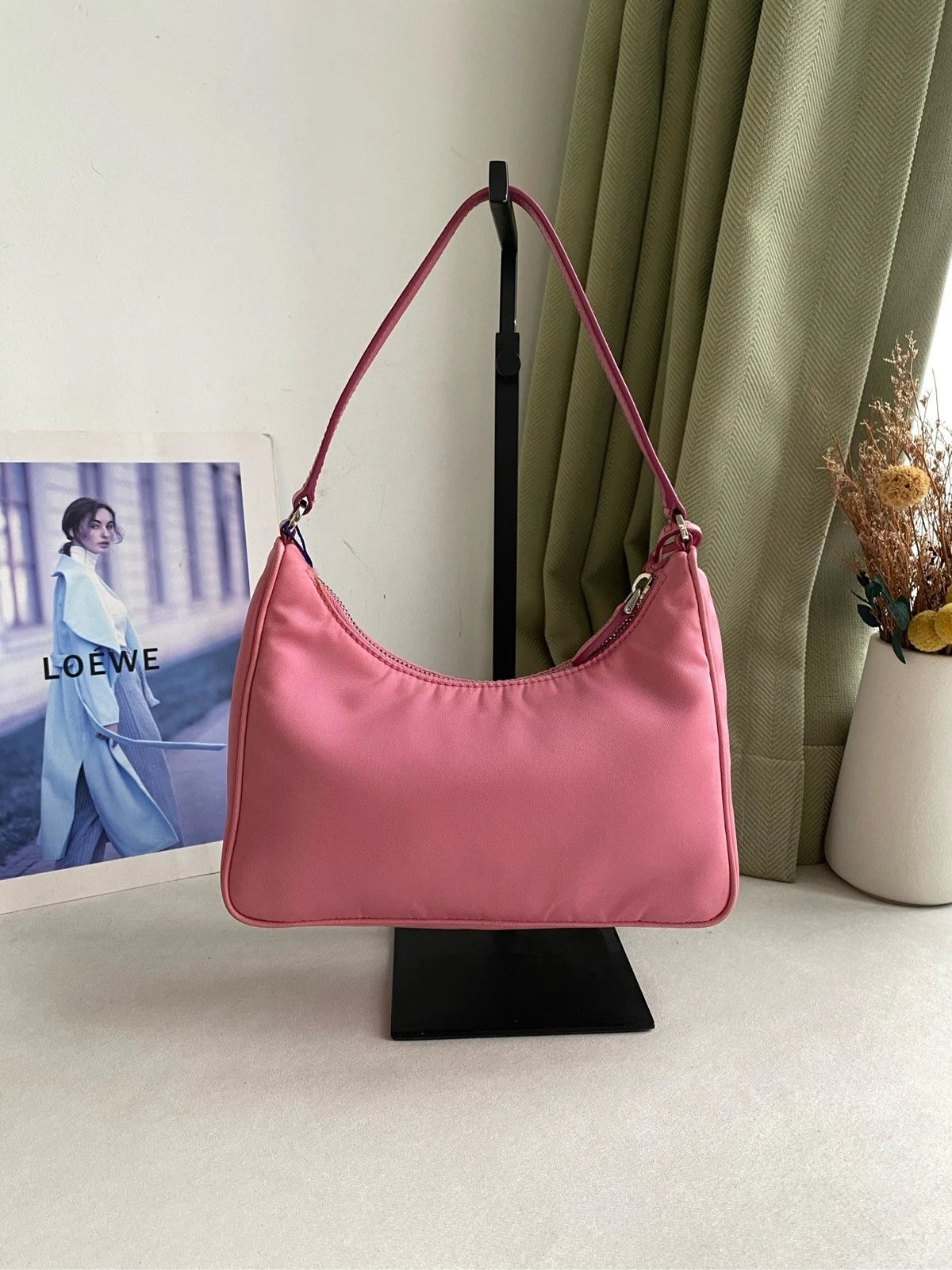 Prada Classic Hobo Nylon Leather Shoulder Bag For Women