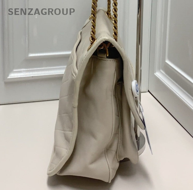 Saint Laurent Niki MM Lambskin Chain Shoulder Bag White Gold Women Classic