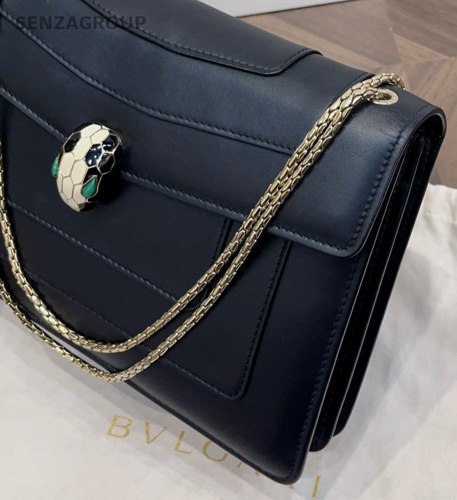 Bvlgari Serpenti Forever WOC MM Chain Shoulder Bag Crossbody Black Gold Women