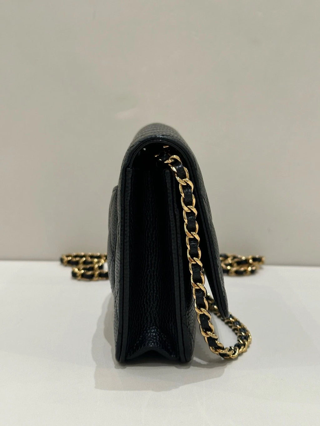 CHANEL Black Gold Leather WOC Crossbody Bag For Women
