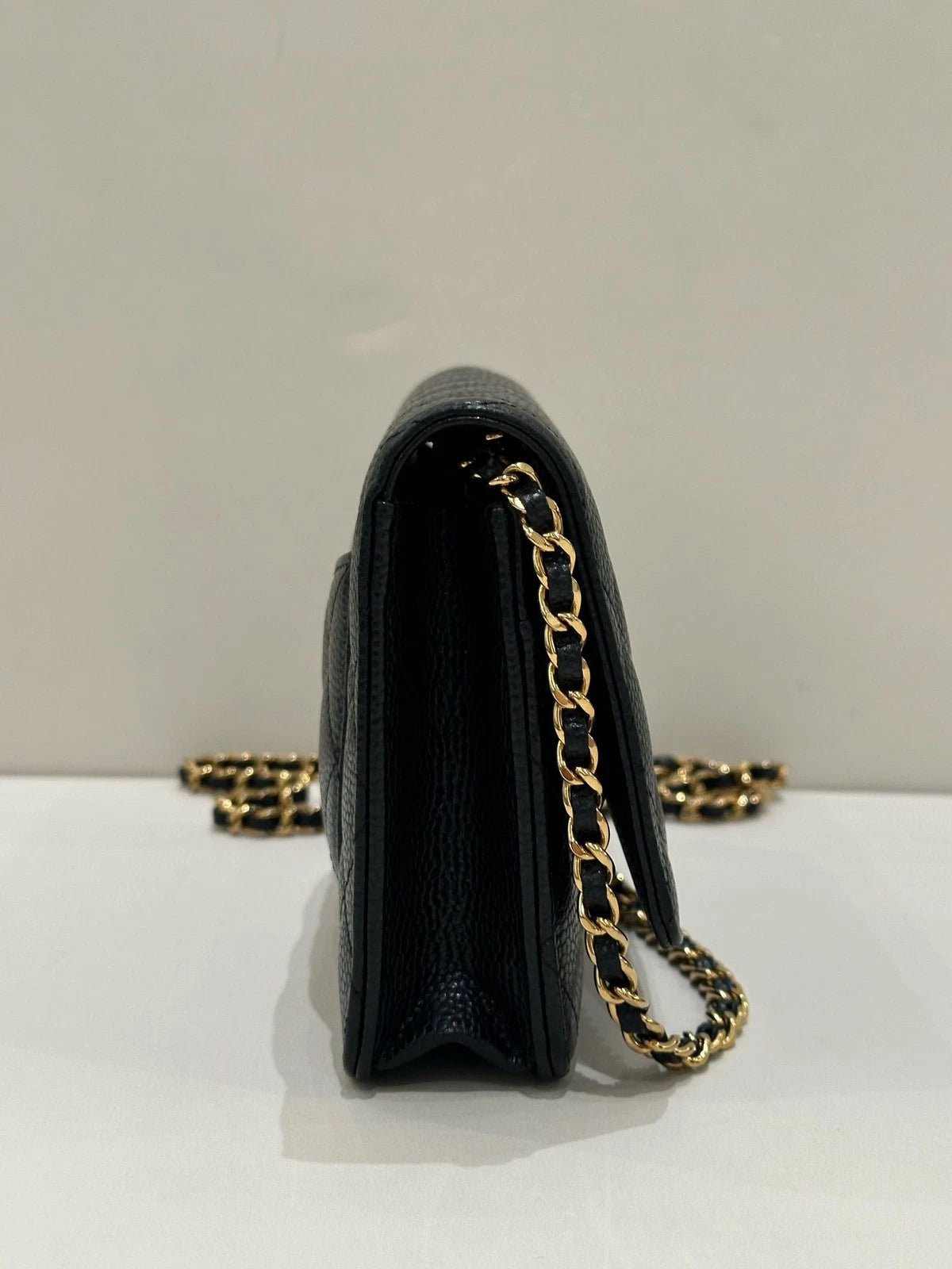 CHANEL Black Gold Leather WOC Crossbody Bag For Women