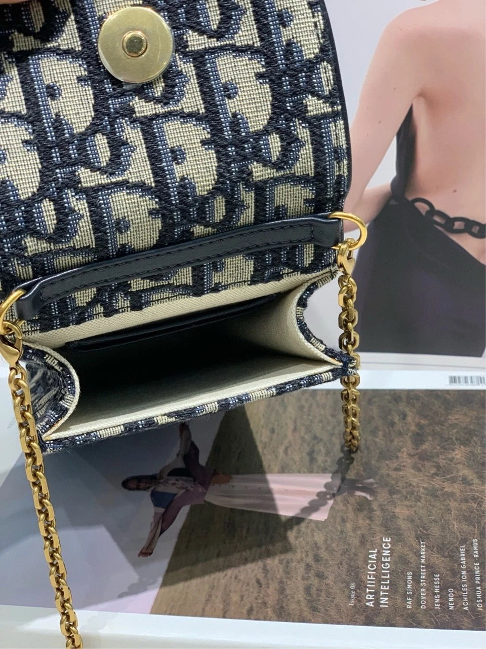Dior Canvas Vertical Saddle Monogram Chain Phone Crossbody Women
