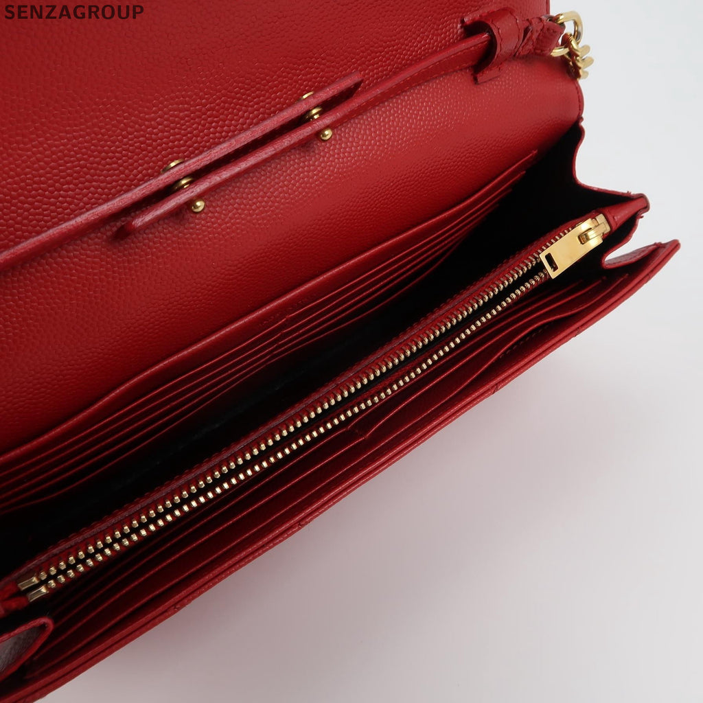 Saint Laurent Envelope Chain Shoulder Crossbody Bag Red Gold Classic Women