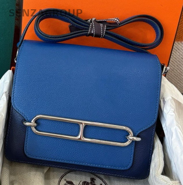 Hermes Roulis19 Mini Crossbody Blue Silver Women Classic Designer