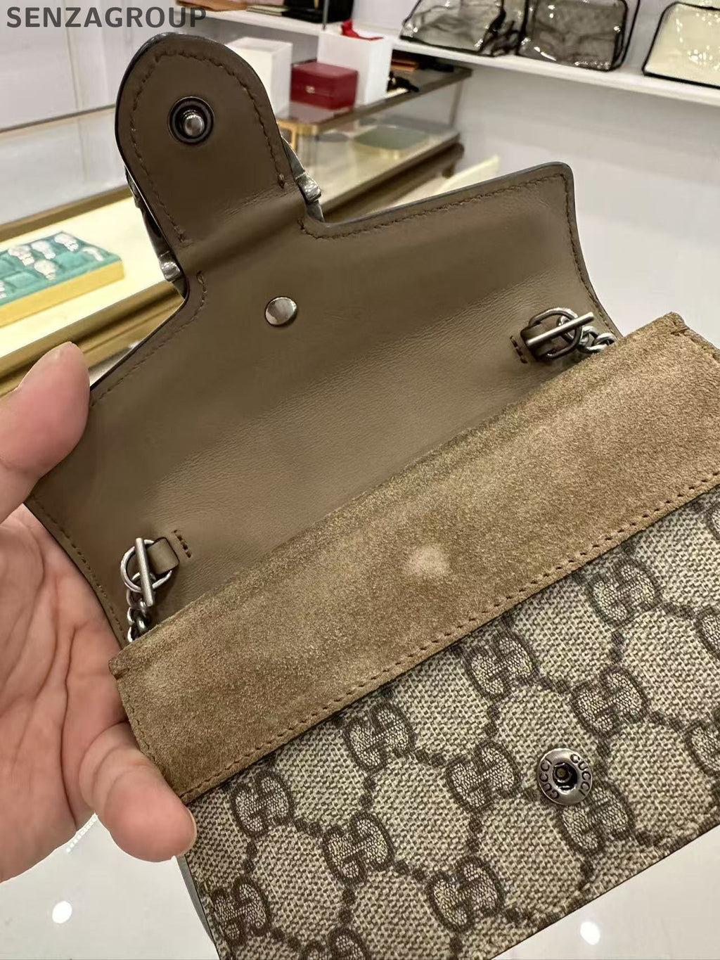 Gucci Dionysus Mini Chain Shoulder Crossbody Bag Brown Silver Hardware