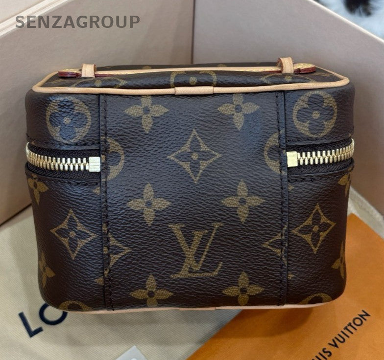 Louis Vuitton Nice Nano Monogram Top Handle Bag Brown Gold Women Classic