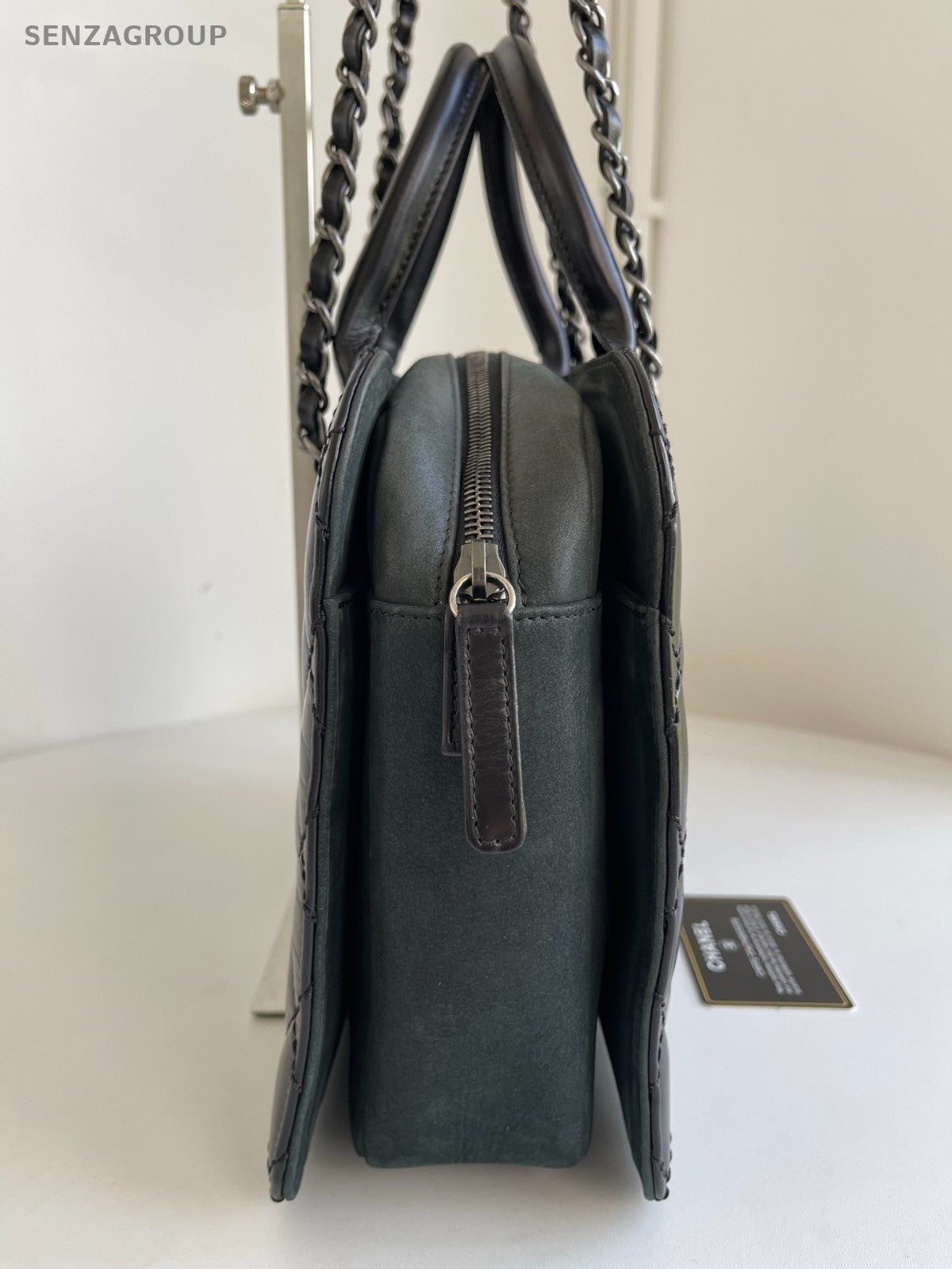 CHANEL Briefcase Calfskin Oil waxed leather Top Handle Chain Shoulder bag Black