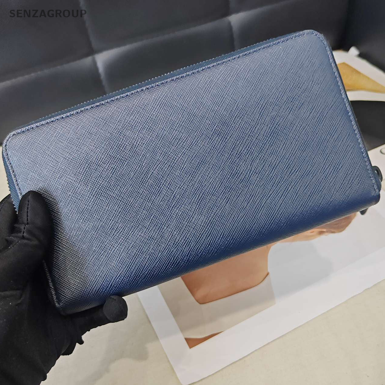 Prada Dark Blue Long Wallet Unisex Classic Design