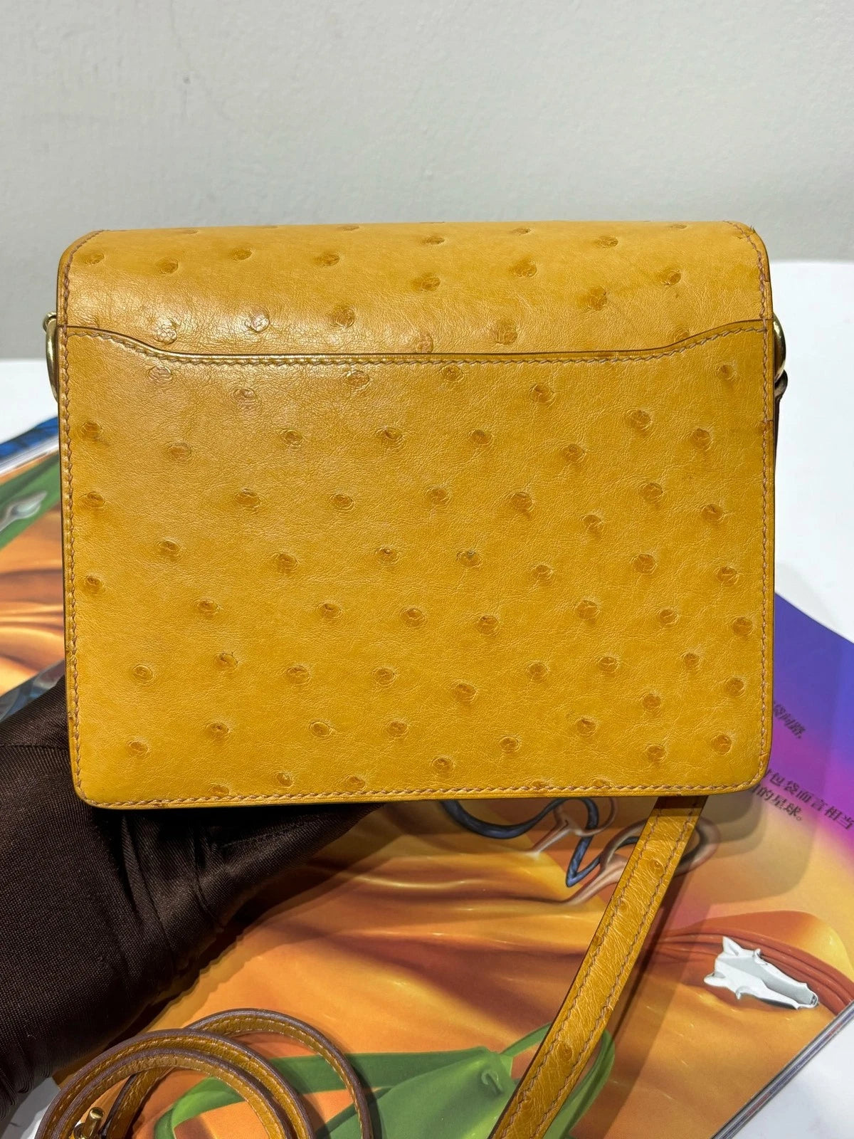 Hermes Roulis 19 Yellow Ostrich Leather Shoulder Bag For Women