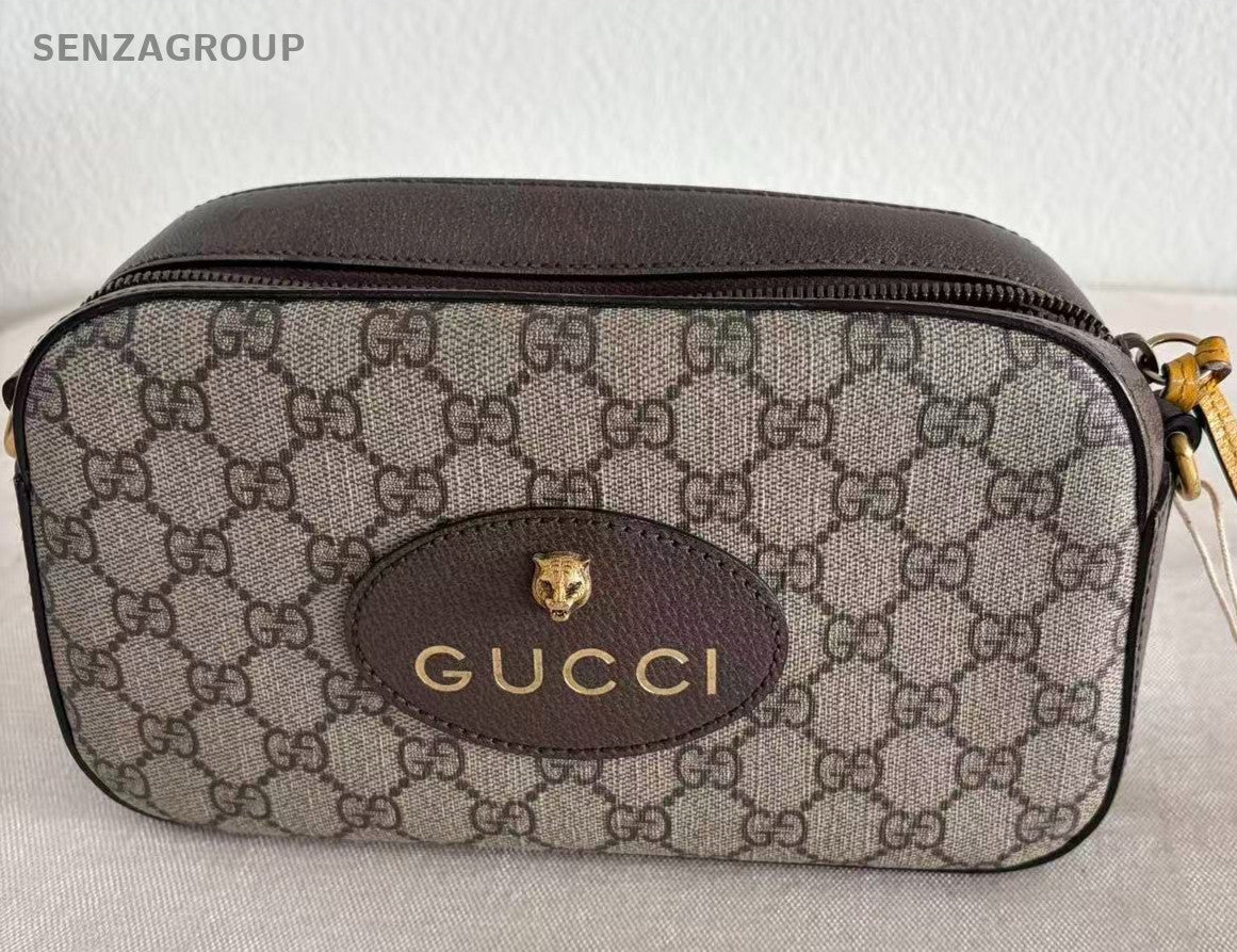 Gucci Tiger Head Camera Ophidia Shoulder Bag Crossbody Brown Gold Women Classic