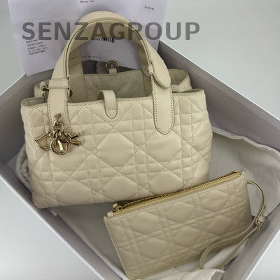 Dior Toujours Tote Bag in White Gold Calfskin with Cannage Pattern
