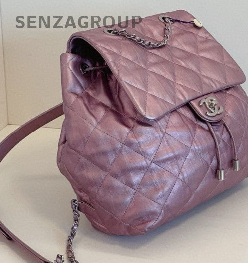 Chanel Calfskin Diamond Pattern Backpack Purple Used Women Classic Designer