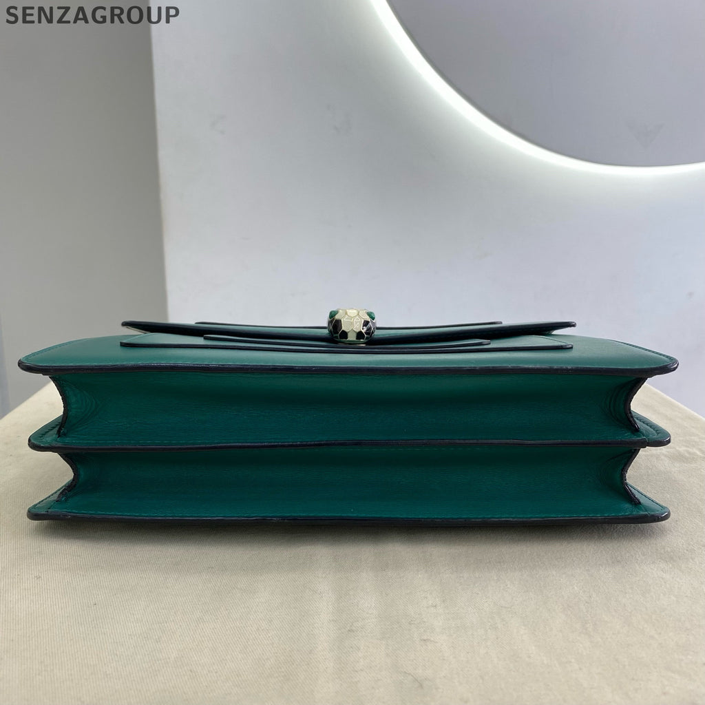 Bvlgari Serpenti Forever Medium Chain Shoulder Bag Green Gold Classic Women