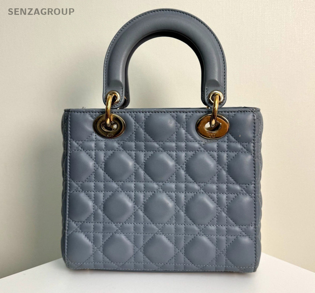Christian Dior Lady Lambskin Top Handle 2way Shoulder Handbag Haze blue Women