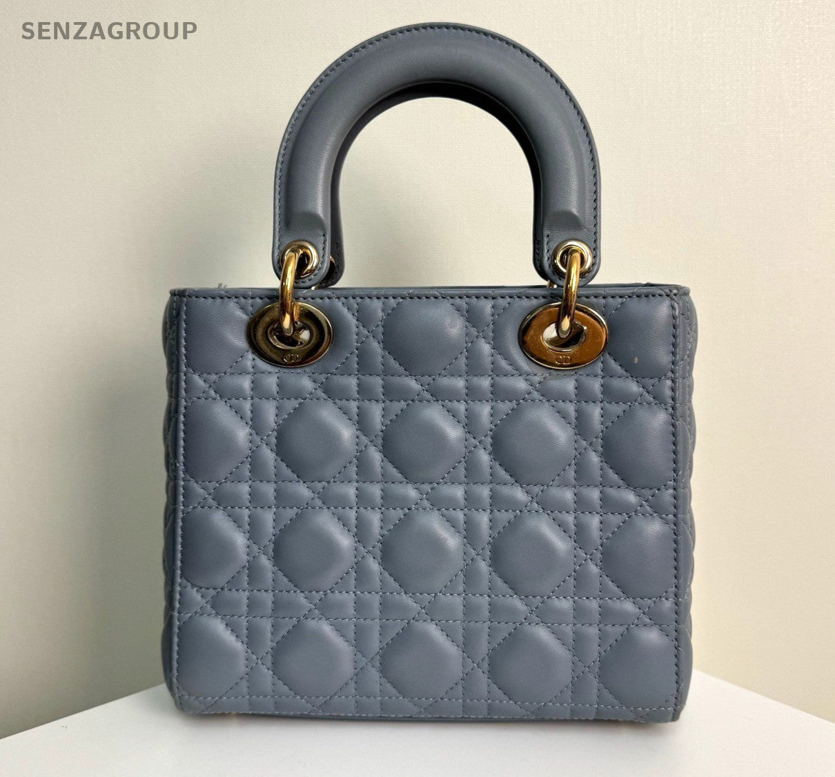 Christian Dior Lady Lambskin Top Handle 2way Shoulder Handbag Haze blue Women