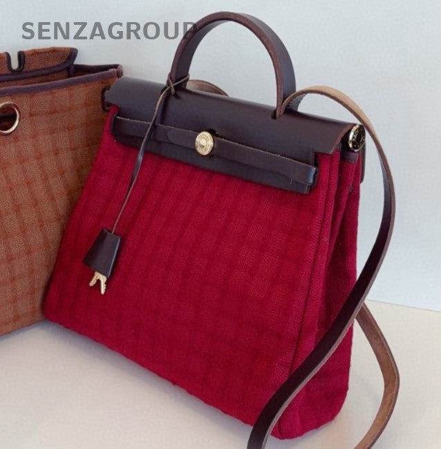 Hermes Herbag Zip31 Top Handle Bag Crossbody Red Silver Women Classic Vintage