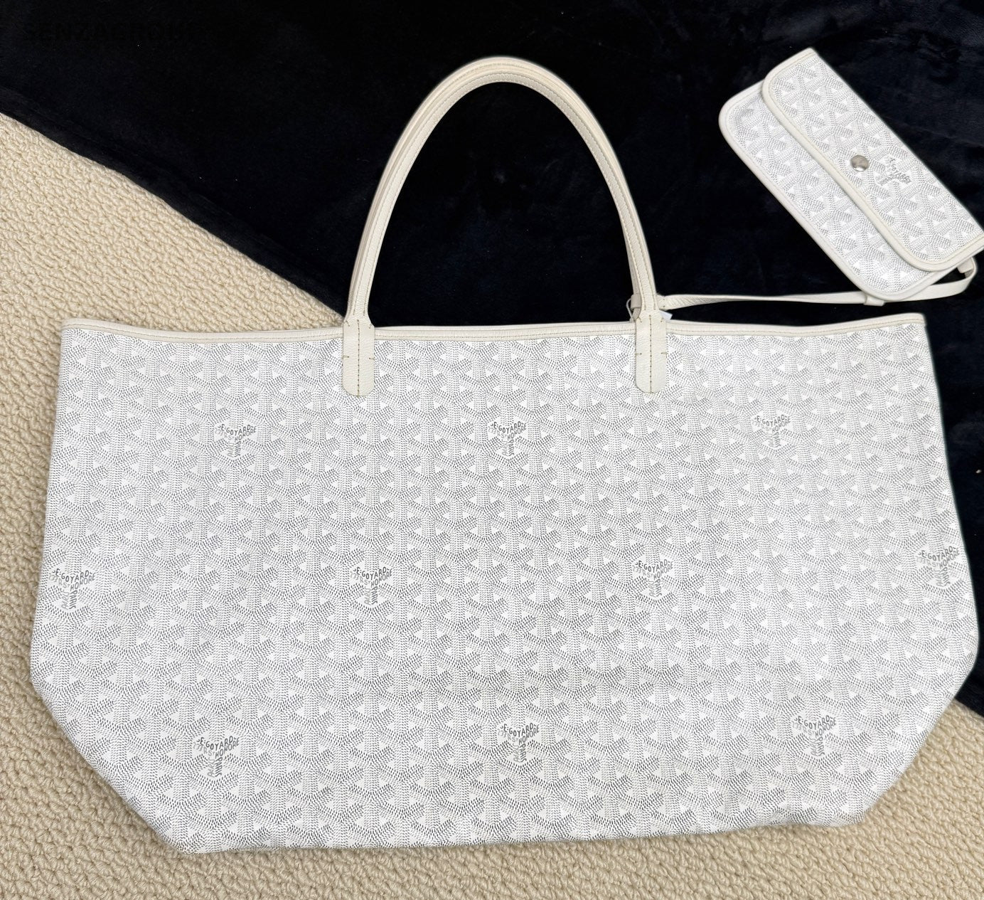 Goyard Monogram GM Canvas Tote Shoulder Bag With Pouch Women White.