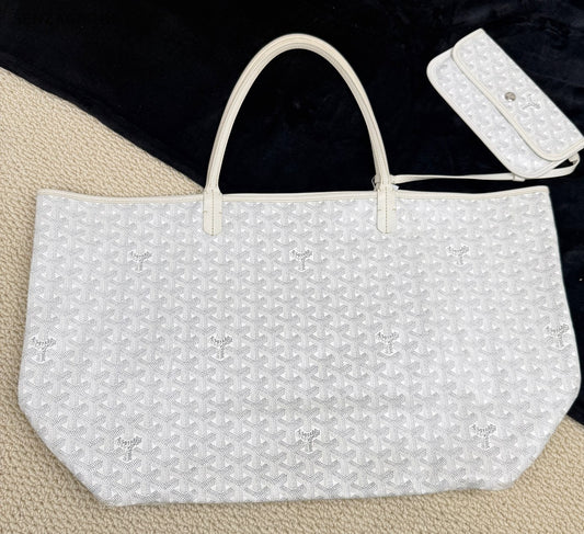 Goyard Monogram GM Canvas Tote Shoulder Bag With Pouch Women White.