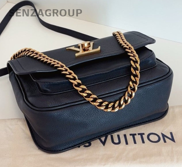 Louis Vuitton Lockme PM Chain Calfskin Shoulder Bag Crossbody Black Gold Women