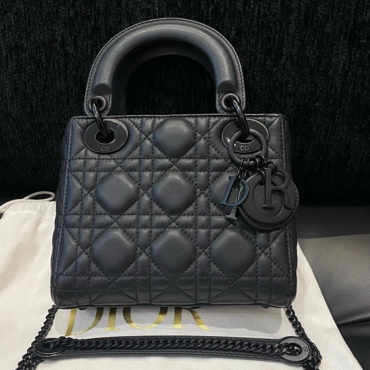 Dior Lady Dior Black Crossbody Top Handle Excellent