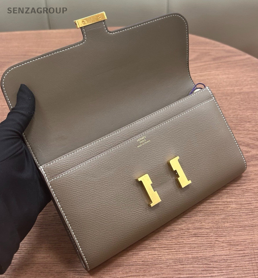 Hermes Constance Epsom Clutch Wallet Gray Gold Used Women Classic Fashion
