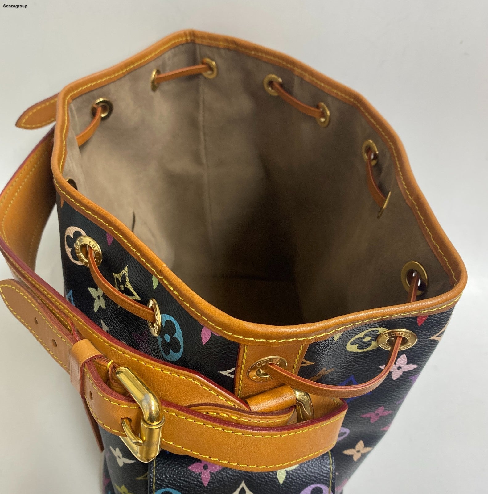Louis Vuitton Monogram Black Multicolor Bucket Shoulder Bag Crossbody Women