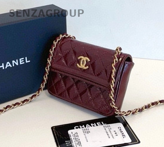 CHANEL CF Diamond Calfskin 2ways Shoulder Crossbody Bag Women Wine Red