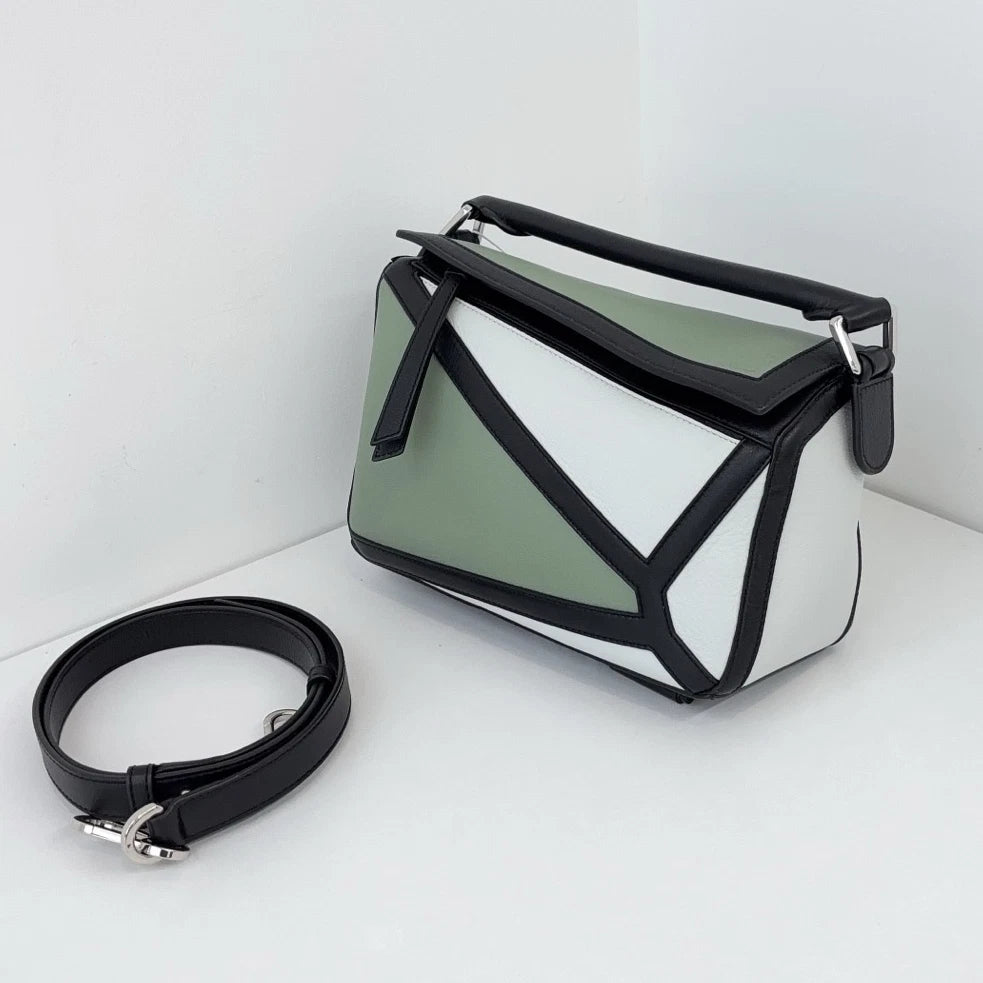 Authentic Loewe Puzzle PM Shoulder Crossbody Bag Green Silver Hardware