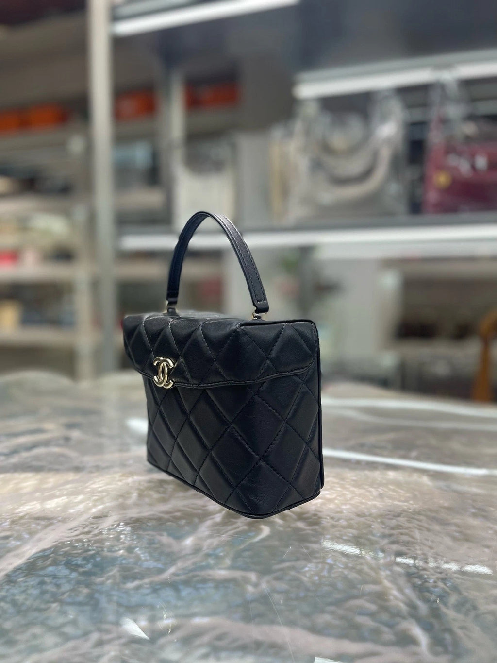 CHANEL Black Gold Top Handle Bag Crossbody For Women