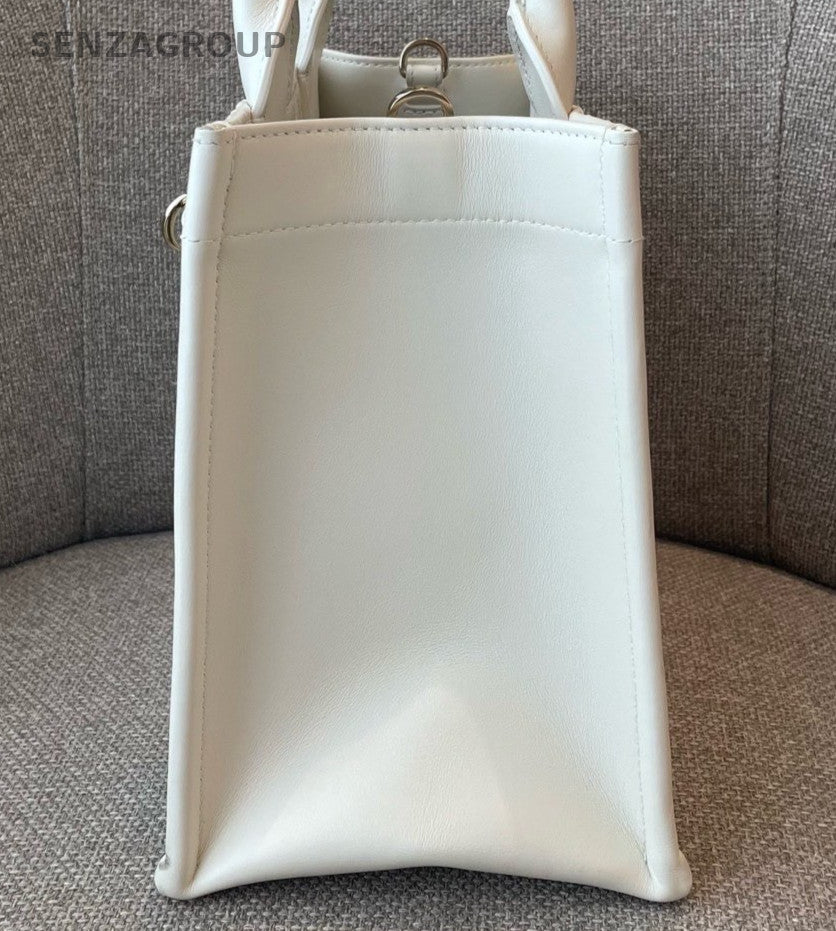 Christian Dior Book Tote PM Top Handle Bag Crossbody White Gold Women Classic