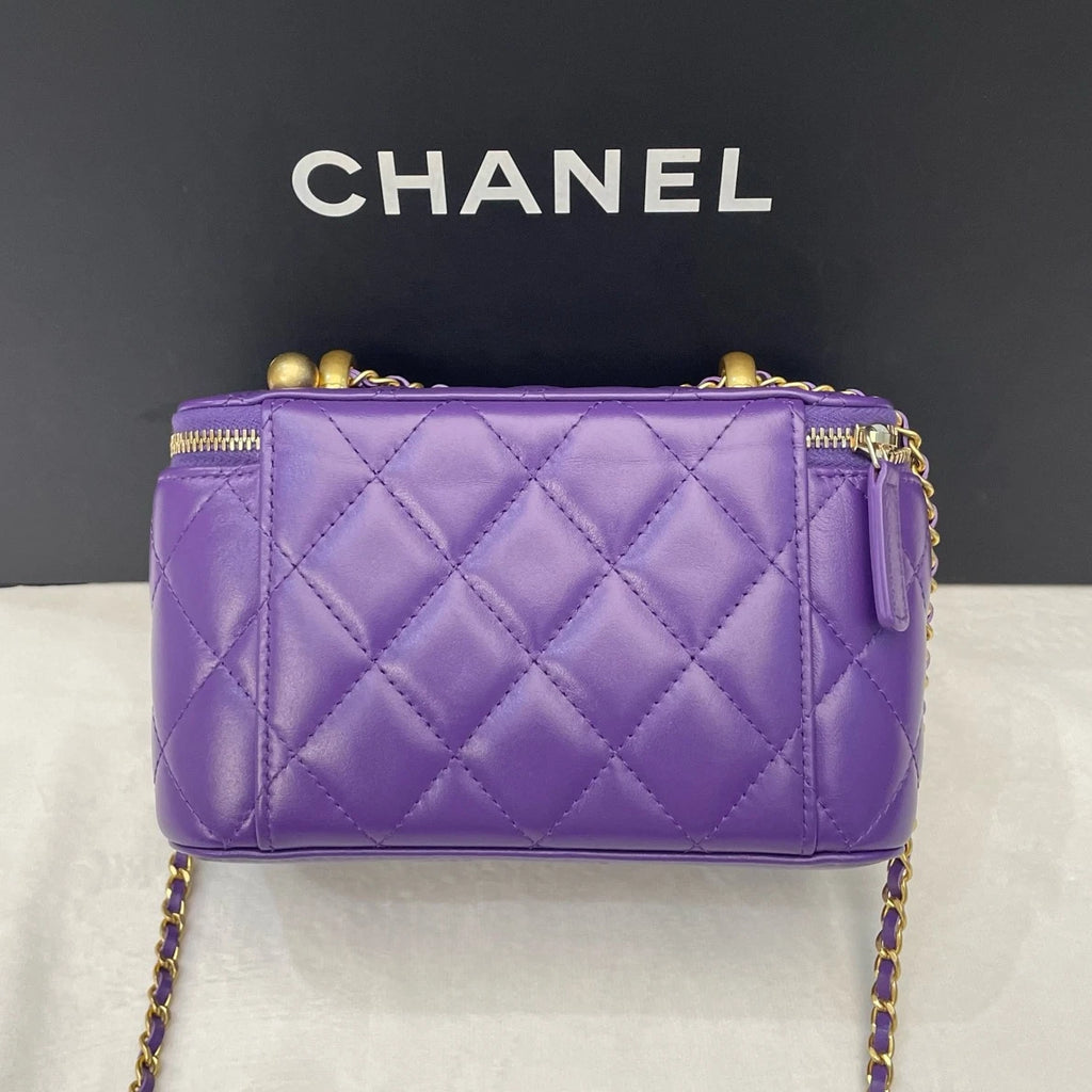Chip Version Chanel Long Box Diamond Gold Ball Chain Purple Crossbody