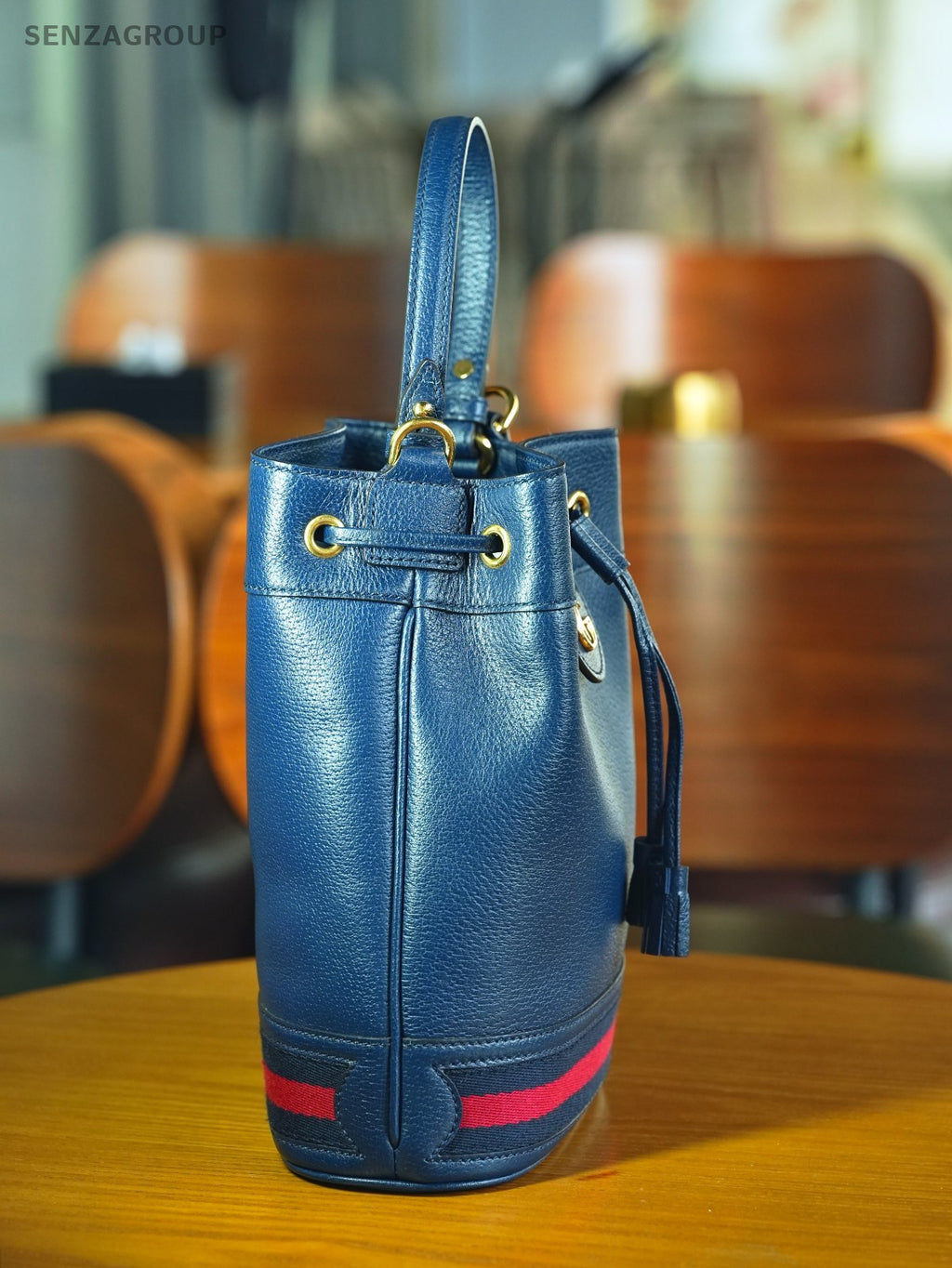 GUCCI Offidia Navy blue Leather Bucket bag Crossbody Handbag