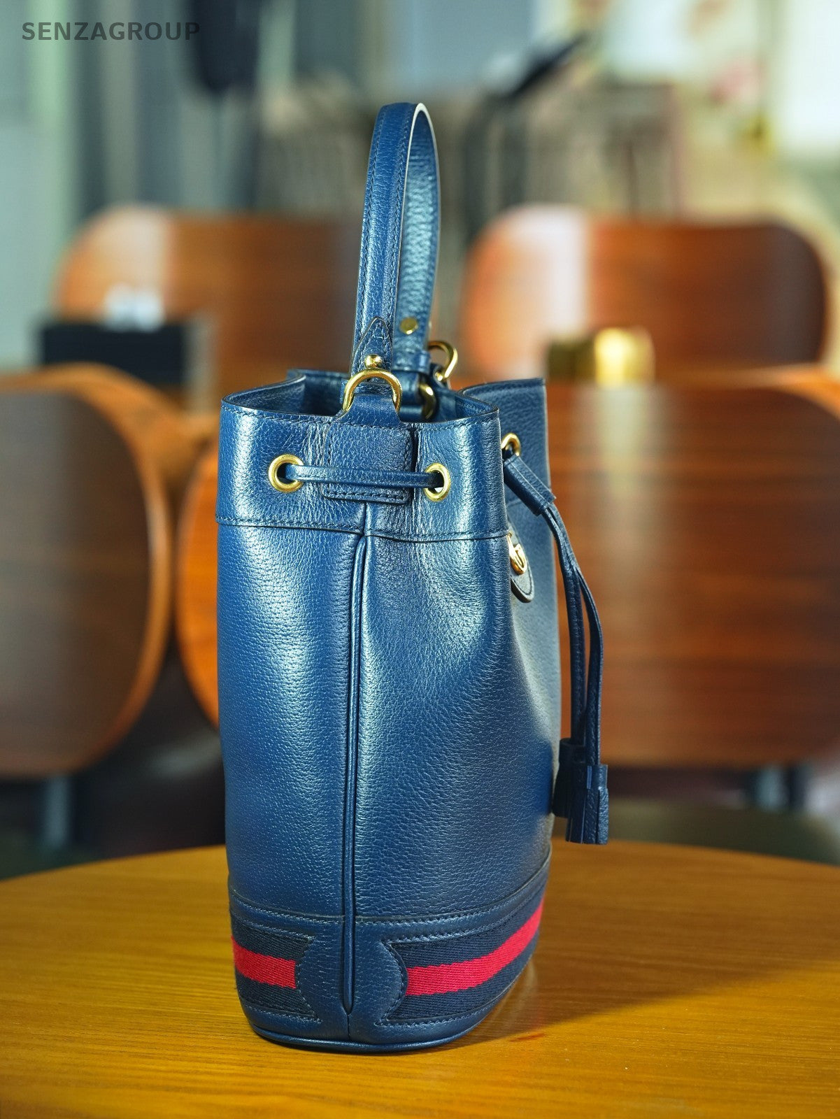 GUCCI Offidia Navy blue Leather Bucket bag Crossbody Handbag