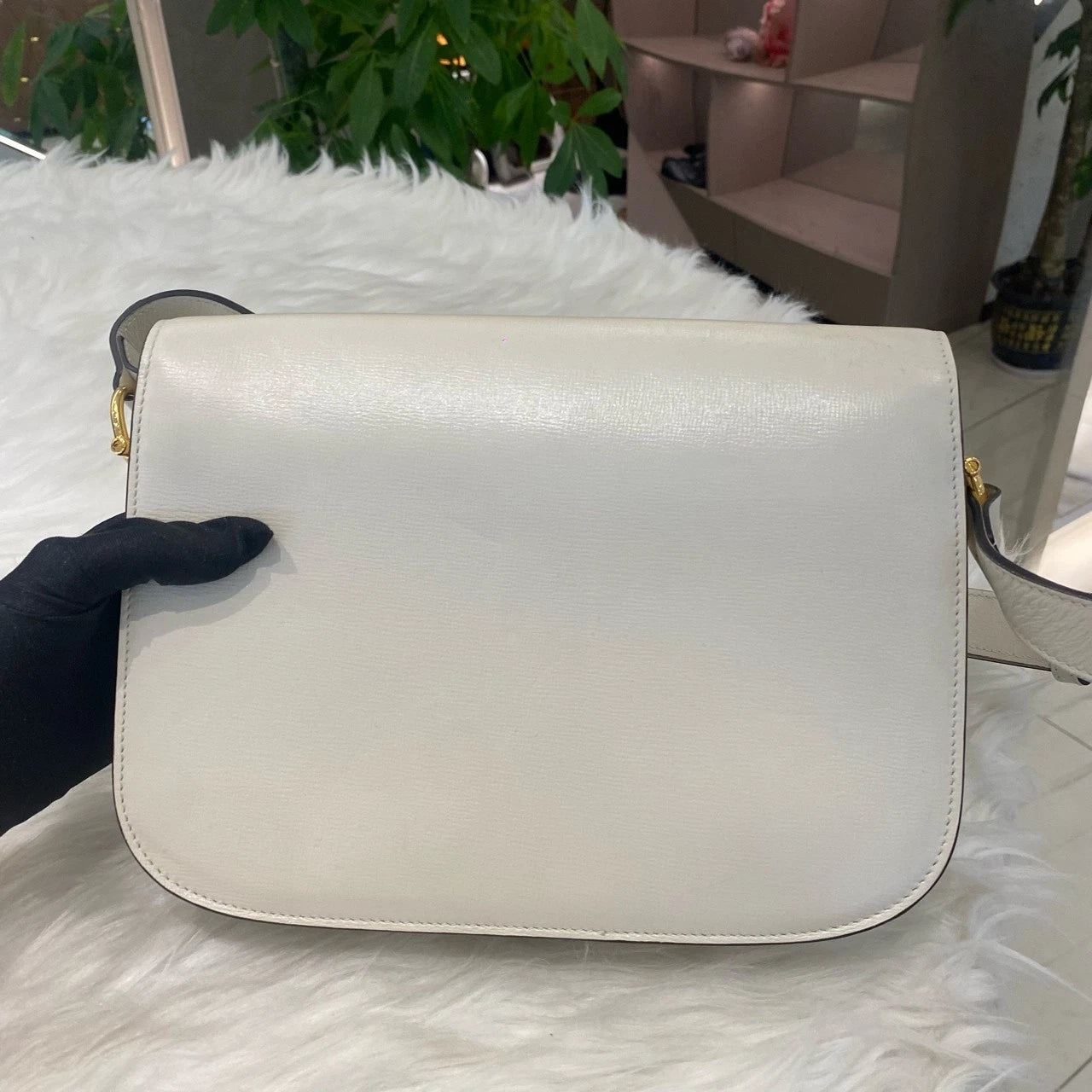 Gucci 1955 Medium Shoulder Bag White Gold Hardware Classic Women's