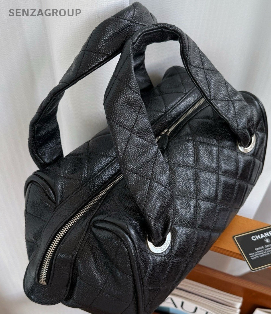Chanel Caviar Bowling Top Hadle Shoulder Bag Black Women