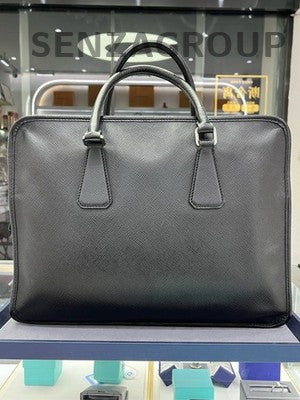 Prada Black Leather Classic Unisex Briefcase with Silver Hardware