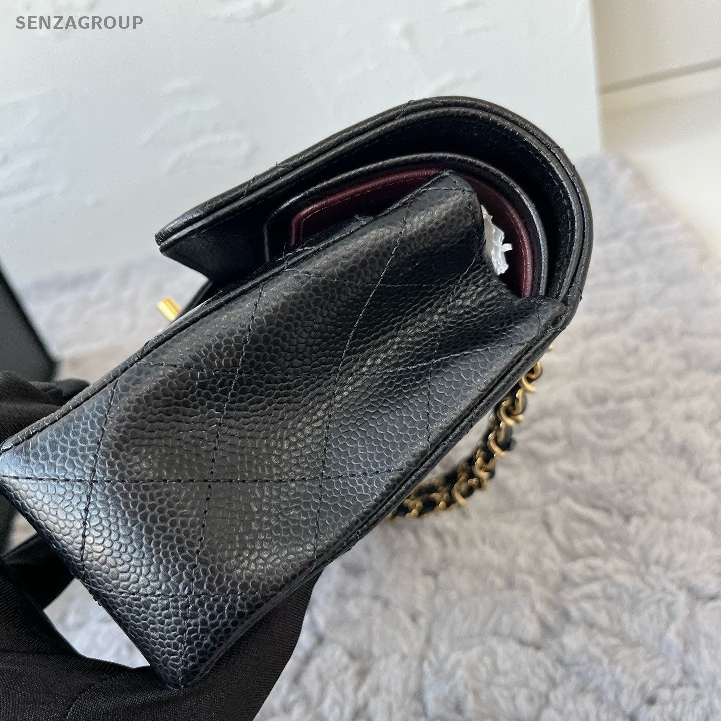Chanel Classic Flap PM Chain Calfskin Shoulder Bag Crossbody Black Gold Women
