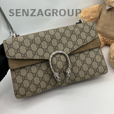 Gucci Dionysus Medium Chain Shoulder Crossbody Bag Brown Silver Hardware