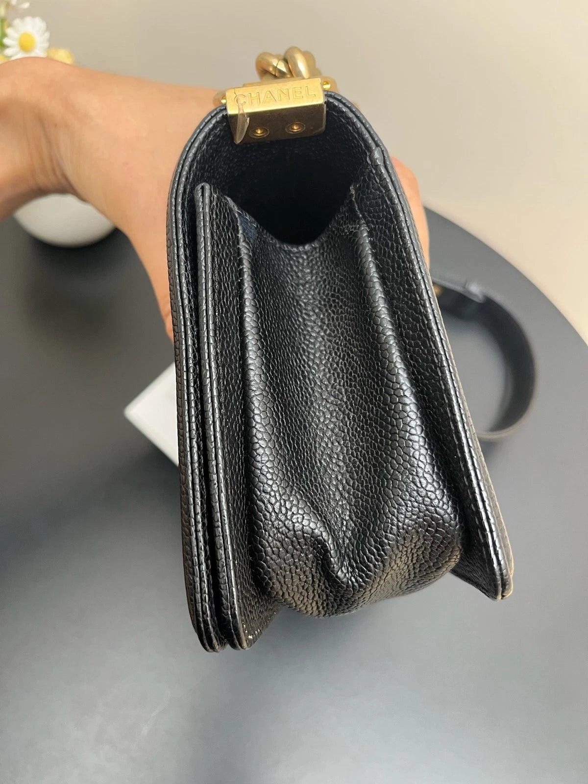 CHANEL LeBoy Small Black Gold Leather Shoulder Bag For Women