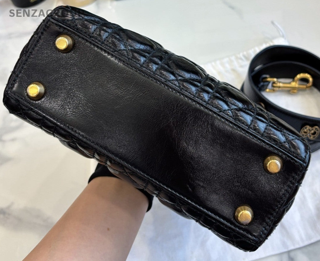 Christian Dior Lady Top Handle 2way Shoulder bag Women Black Gold