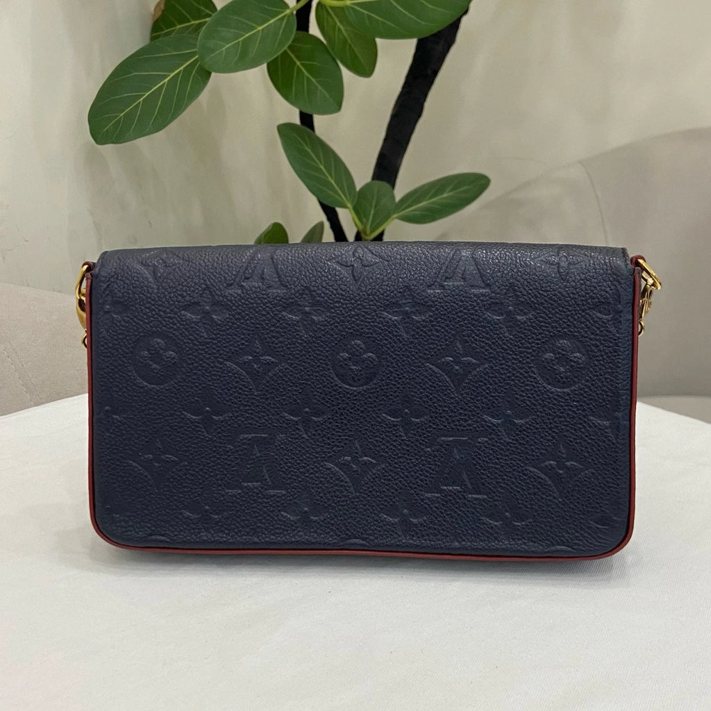 Louis Vuitton Felice Monogram Empreinte Chain Crossbody Blue Gold Women Classic