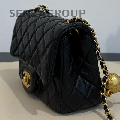 Chanel Classic Flap Quilted Chain Shoulder Bag Black Gold