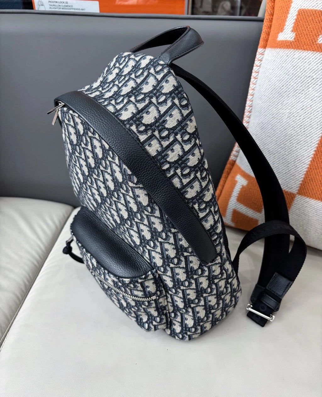 Christian Dior Oblique PM Backpack Blue Silver Unisex Adults Classic