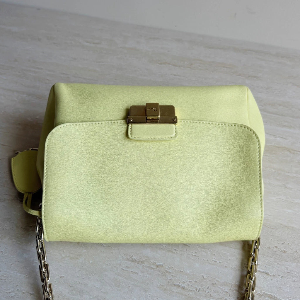 Authentic Christian Dior Diorling Chain Yellow Shoulder Bag in Gold Hardware