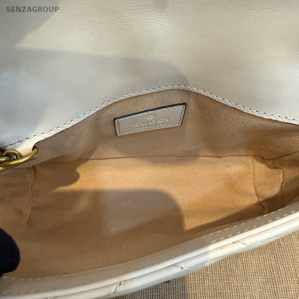 Gucci Marmont Mini Chain Crossbody Shoulder Bag White Gold Women Classic
