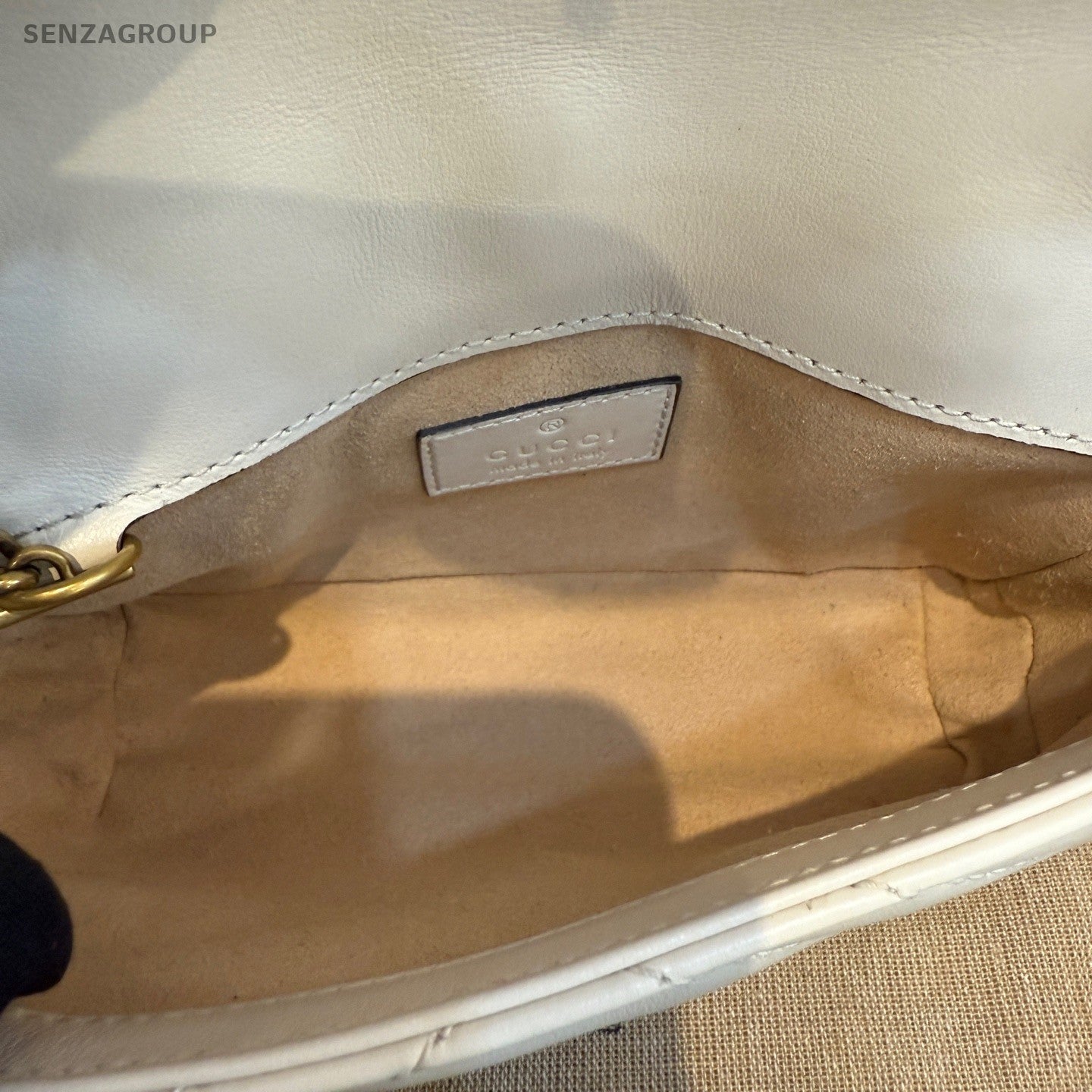 Gucci Marmont Mini Chain Crossbody Shoulder Bag White Gold Women Classic