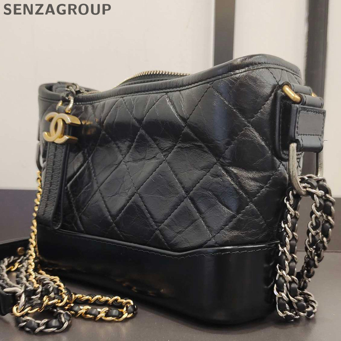 Chanel Black Gold Small Gabrielle Hobo Bag Classic Quilted Chain Strap